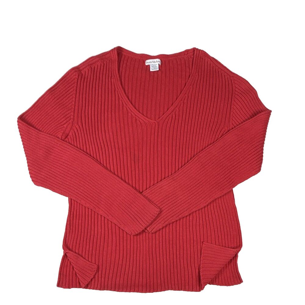 Dean Michael Sweater Womens XL Red V-Neck Ribbed Supima Cotton USA Vintage Y2K